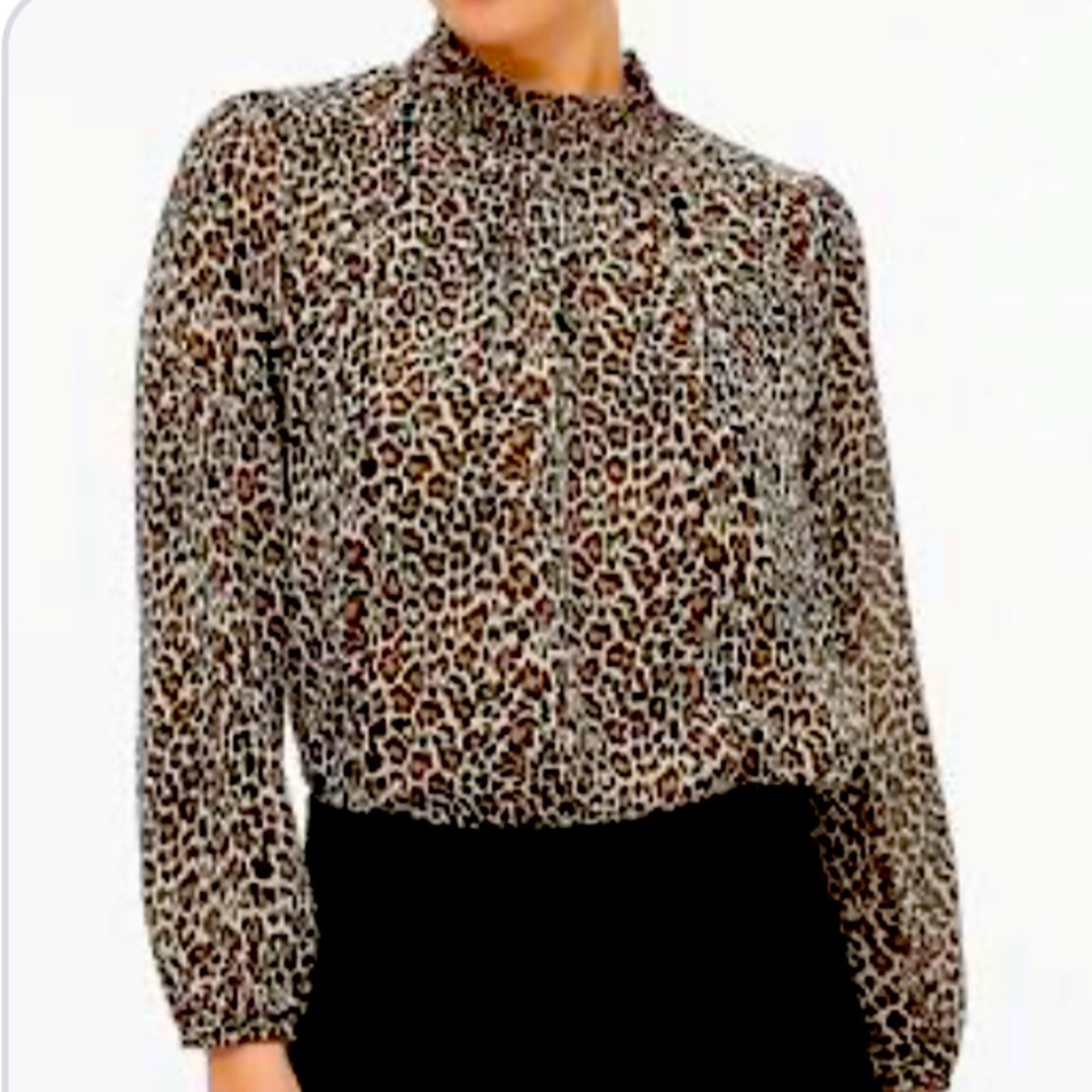 NWT J.CREW LEOPARD SMOCKED TOP SIZE L